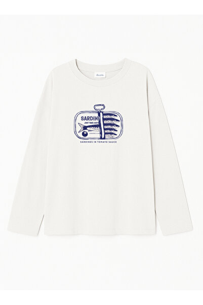 Disante Μπλουζάκι με μακρυμάνικο λαιμόκοψη από 100% βαμβάκι Oversize Fit Sardiness Printed