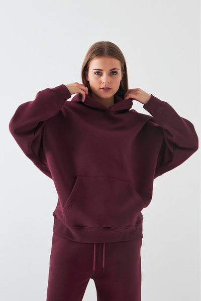 The Champ Clothing Oversize Unisex Sweatshirt Hoodie Claret Red – Hooded, 3 Thread Raised Fleece, Kangaroo Pocket, Basic