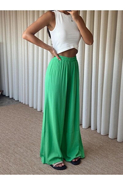 mydukkan.co Bel Lastik Tiril Palazzo Pantolon Çimen Yeşili