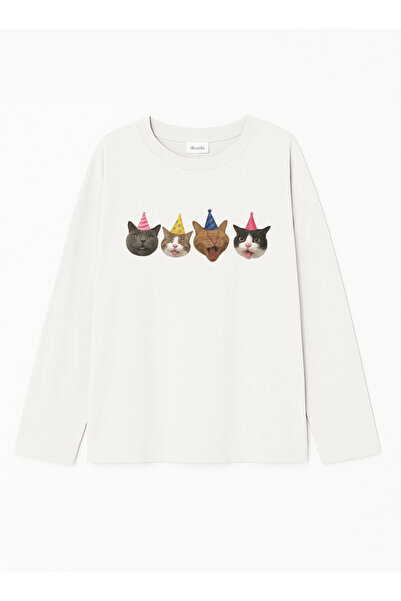 Disante %100 Pamuk Oversize Fit Pawty time Baskılı - Bisiklet Yaka Uzun Kollu...