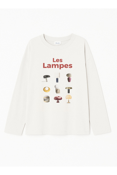 Disante %100 Pamuk Oversize Fit Les Lampes Baskılı - Bisiklet Yaka Uzun Kollu...