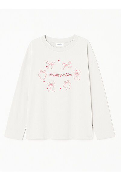 Disante %100 Pamuk Oversize Fit Not my problem Baskılı - Bisiklet Yaka Uzun K...
