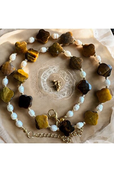MODA Doğaltaş Kaplangözü Kolye - Kaplangözü, Gold Hematit, Inci Şıklığı - El Yapımı Tasarım -orman Perisi