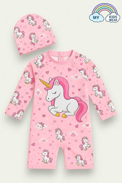 My Kids Wear Kız Cocuk Uzun Kollu ve Fermuarlı Mayo Takımı 3 -10 Yas 11905
