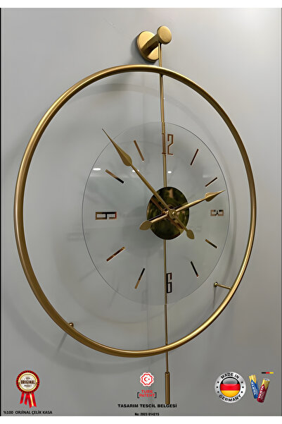 MetaQuartz Aksesuar Gold Luxry Şefaf Cam ,metal Çember , Modern Dekoratif Metal Duvar Saati