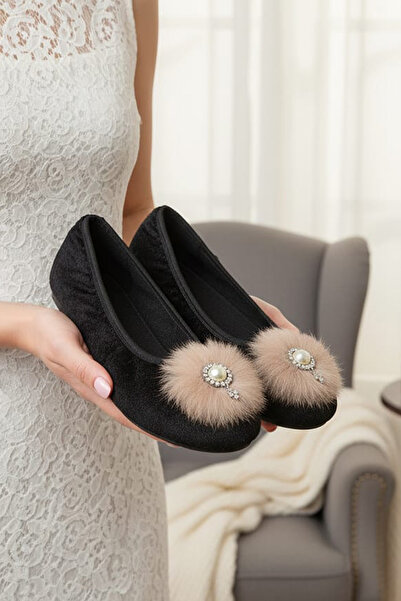 CEYDA SHOES Süslü Kadife Ev,hac, Umre Babeti, Hediye, Günlük Babet,tüylü Babe...