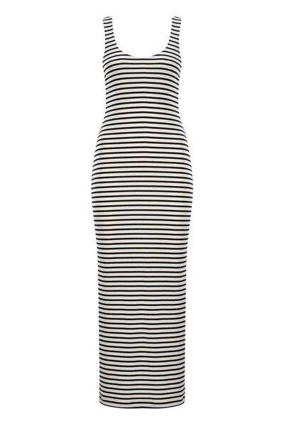 La Sarta Stripe Black and White Striped Camisole Strap Back Low-cut Dress