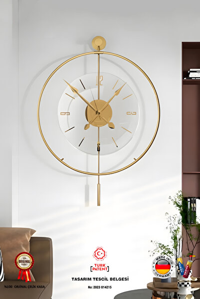 MetaQuartz Aksesuar Gold Luxry Şefaf (TAMPERLİ KIRILMAZ CAM) - (50 ÇAP)-quartz Mekanizma-metal (MOBİLYA) Duvar Saati