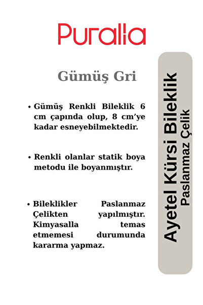 Puralia Ayetel Kürsi Bracelet Stainless Steel Adjustable Unisex Bracelet - Silver Color