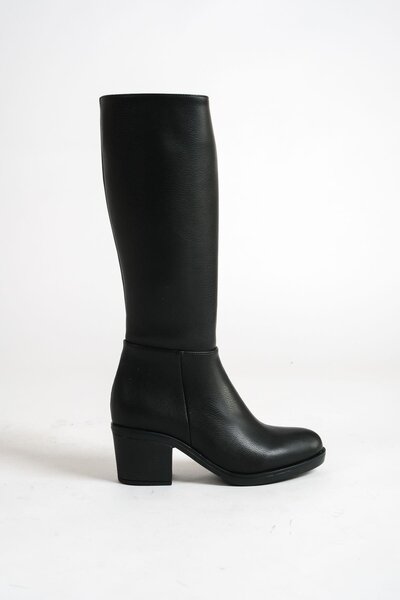 Mubiano MBHSN7072-S Cizme lungi pentru femei, negre, cu toc gros, cu fermoar