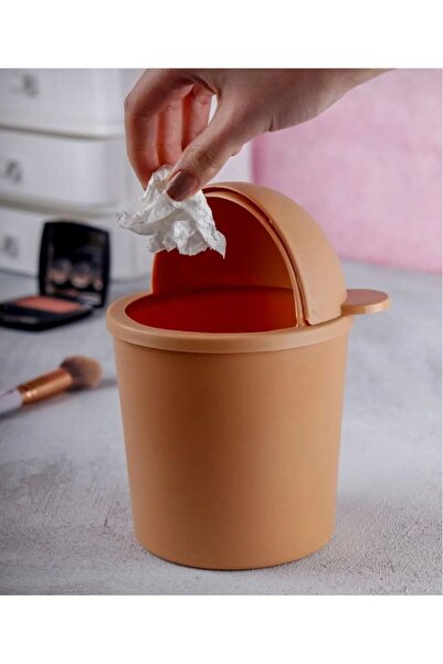 AKTEZ-EL Coffee Mini Desktop Trash Can Color Coffee 1 Lt for Kids with Teddy Bear for Office Study Table