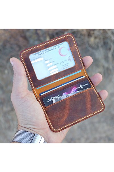 Derici Amca Genuine Leather Minimal Card Holder Wallet with Id Compartment Id Shot