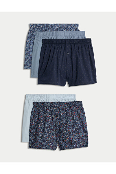 Marks & Spencer 5'li %100 Pamuk StayNew™ Desenli Dokuma Boxer