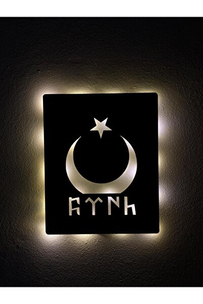 sem concept AA Pilli Ledli Göktürkçe Türk Yazılı Tablo, Ay Yıldız Tablo, Işıklı Türk Bayrağı