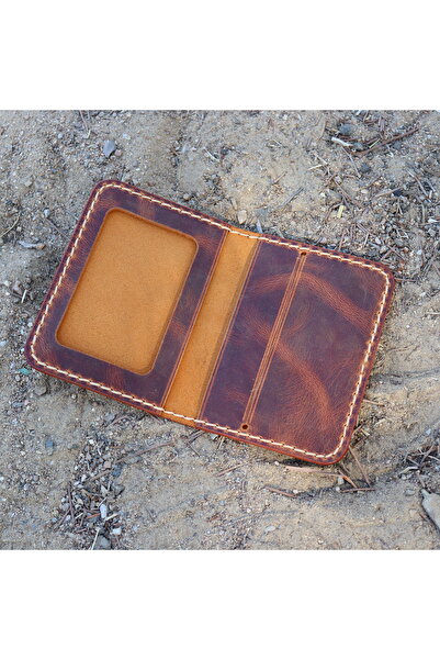 Derici Amca Genuine Leather Minimal Card Holder Wallet with Id Compartment Id Shot