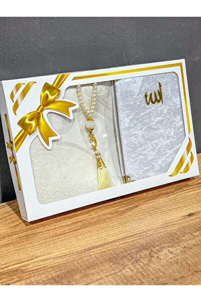 AYHANHOME Gift Bundle Taffeta Fringed Cream Prayer Rug Set