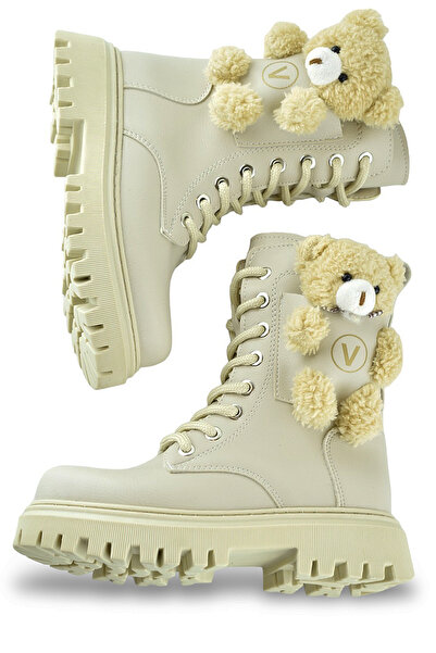 ISPARTALILAR 278 Cizme ortopedice pentru fetiță, cu șireturi, cu fermoar, cu ursuleț și blană, cizme pentru copii