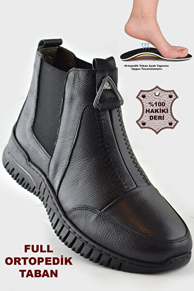 ISPARTALILAR 1833 Full Orthopedic Μαύρο Γνήσιο Δερμάτινο Γυναικείες Μπότες Παπούτσια Mother Winter Leather Boots