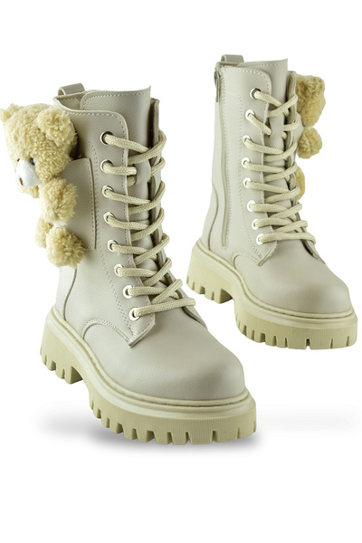 ISPARTALILAR 278 Cizme ortopedice pentru fetiță, cu șireturi, cu fermoar, cu ursuleț și blană, cizme pentru copii