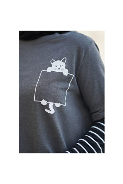 OEM ClickMode women's sweater, Cat model, 100% Cotton, Gray/White