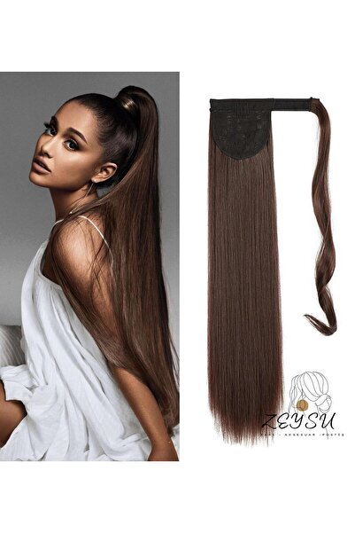 Zeysum Kahverengi Düz At Kuyruğu Saç Cırtcırtlı Postiş Takma Saç 60 Cm Isıya ...