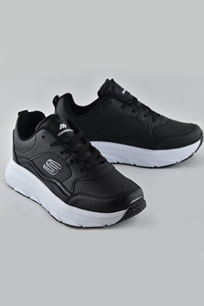 ISPARTALILAR 8888 Πλήρης Ορθοπεδική Μαύρη Λευκή Ψηλή Σόλα Γυναικεία Αθλητικά Παπούτσια Αδιάβροχα