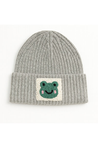 byebruketenci قبعة صوفية فاخرة بنمط الضفدع باللون الرمادي