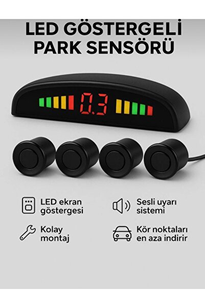 SİSA SENİSTESENAL Dijital Ekranlı Araç Park Sensörü Ses Ikazlı 22 Mm Siyah Sensör Göz Pmx