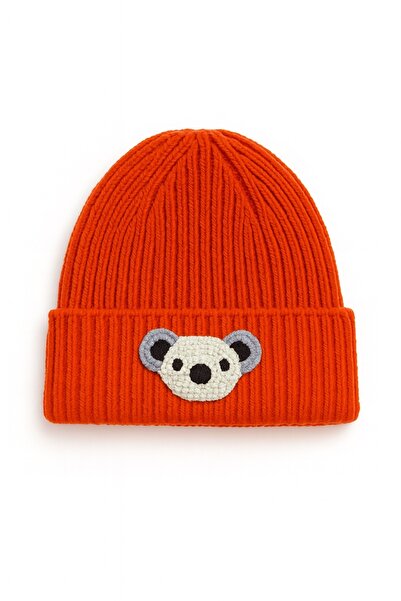 byebruketenci Orange Koala Punch Detailed Luxury Wool Beret