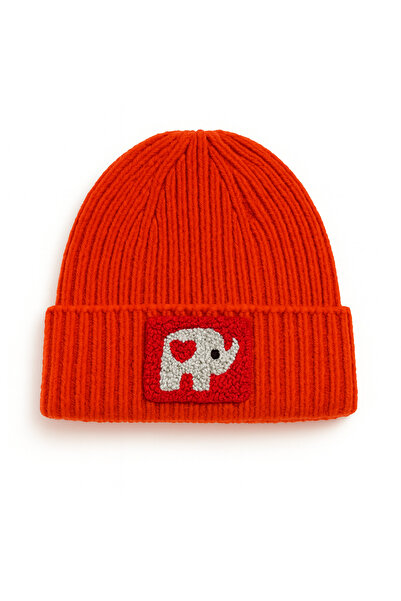 byebruketenci Orange Wool Luxury Beret with Red Elephant Punch Detail, Unisex...