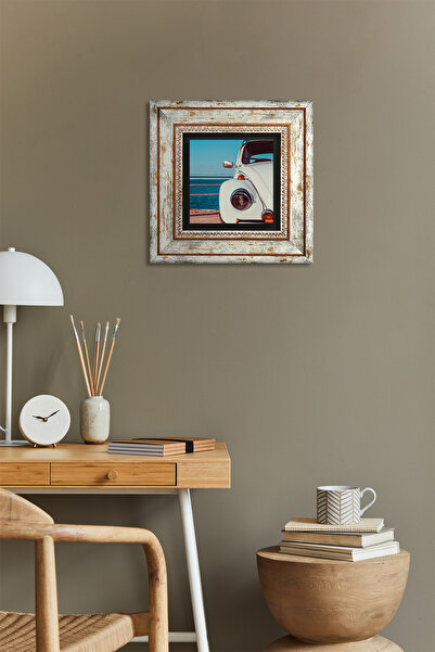 Pinecone Vosvos Car Framed Stone Wall Painting – Decorative Modern Art, Home and Office Decor | T1-156 |