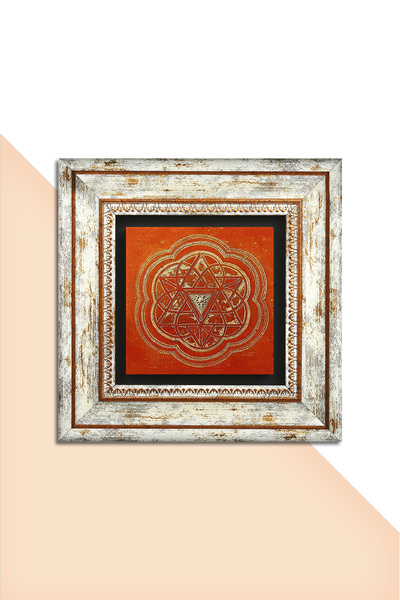 Pinecone Sri Yantra Framed Stone Wall Painting – Decorative Modern Art, Home and Office Decor | T1-170 |