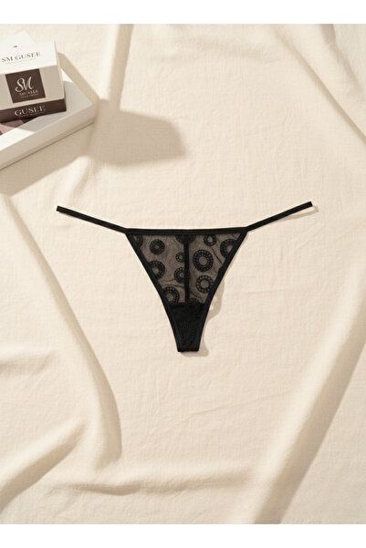 Hmd 3-Piece Lace Patterned Black String Women's Thong Flexible & Comfortable