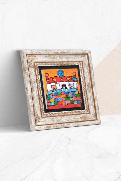 Pinecone Kedi Çerçeveli Taş Duvar Tablosu – Dekoratif Modern Sanat, Ev Ve Ofis Dekoru |t1-415|