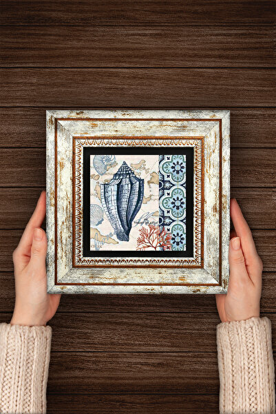 Pinecone Deniz Kabuğu Çerçeveli Taş Duvar Tablosu – Dekoratif Modern Sanat, Ev ve Ofis Dekoru |T1-399|