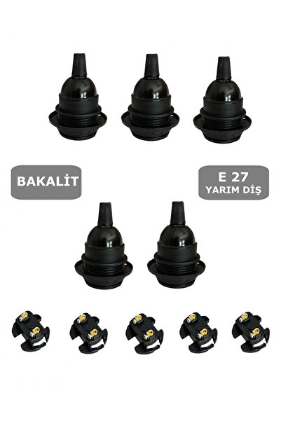 CONANA İtalyan E27 Duy Vidalı Yarım Diş Avize, Abajur, Ağaç Feneri Duyu Halkalı (250V-4A)(Bakalit) 5 Adet