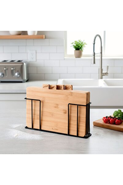 Tantitoni 4 قطع، 28 × 20 سم، خشب البامبو، لوح تقطيع مع حامل، 4 قطع من ألواح التقطيع، خشب CB50254B