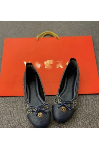 Golden Women's Monogram Patterned Gold Vk Detailed Ballet Flats