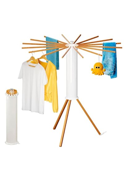 KASEVY Suport de haine din lemn rezistent, reglabil, 16 bețe de susținere, pliabil, izolează razele UV