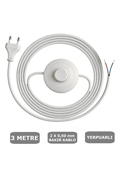 CONANA Fişli Yerpuarlı Kablo (Yassı)- Anahtarlı (2X0,50) Beyaz - 3 Metre