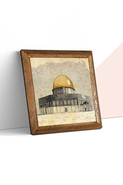 Pinecone Al-Aqsa Mosque Stone Wall Painting with Wooden Frame – 25X25 cm Decorative Home and Office Decor | W1-128 |
