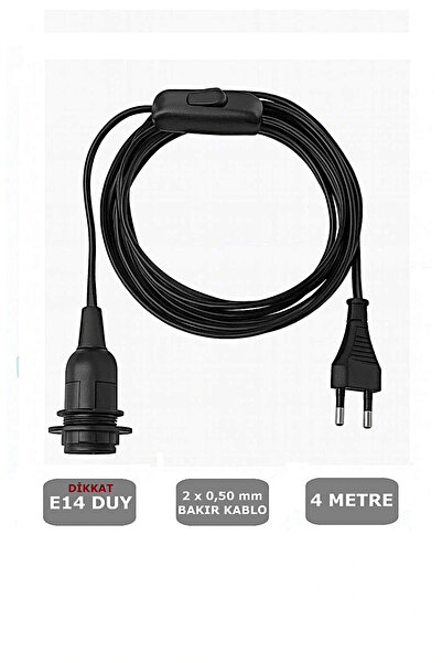 CONANA E14 Duylu 4 Metre Arapuarlı (AÇ KAPAT ANAHTAR) Fişli Seyyar (2X0,50) (SİYAH)