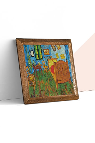 Pinecone Pictură pe perete de piatră cu cadru din lemn pentru dormitorul lui Vincent Van Gogh din Arles – 25x25 cm | w1-286 |