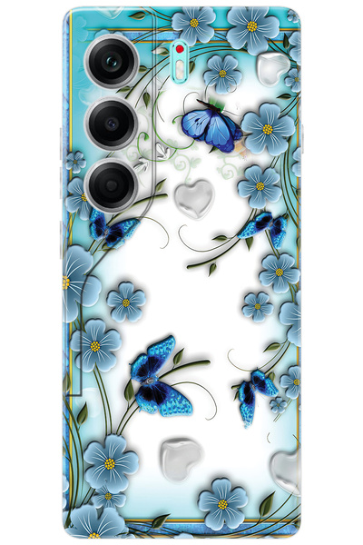 TECNO Camon 40 (CM5) Uyumlu Kılıf Desen Baskılı Silikon Çiçek ve Kelebekler S...