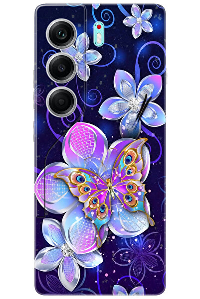 TECNO Camon 40 (CM5) Uyumlu Kılıf Desen Baskılı Silikon Kelebek ve Çiçekler STK:718 CP-iKVGVNi