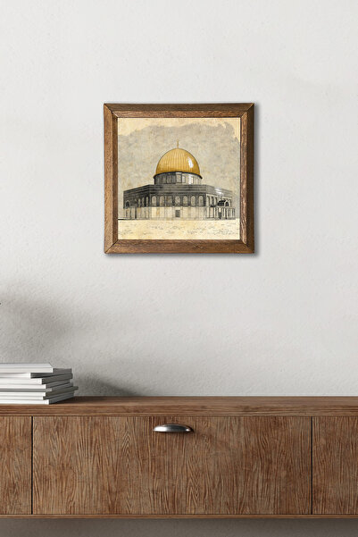 Pinecone Al-Aqsa Mosque Stone Wall Painting with Wooden Frame – 25X25 cm Decorative Home and Office Decor | W1-128 |