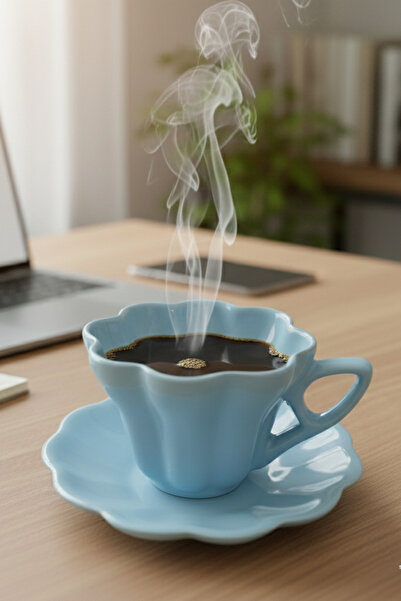 Minole Zarif Papatya Desenli Tabaklı Kahve Fincanı - Beyaz