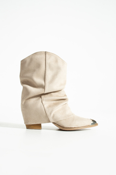 diclepolat Жіночі бежеві замшеві ковбойські західні чоботи Dustie з гострим носком і металевим наконечником