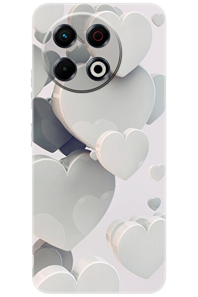 TECNO Spark 30 Pro (KL7) Uyumlu Kılıf Desen Baskılı Silikon Beyaz Kalpler STK:259 CP-lpgT3oM