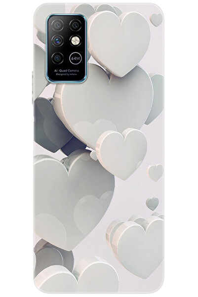 Ceppare iNfinix Note 8 (X692) Uyumlu Kılıf Desen Baskılı Silikon Beyaz Kalple...